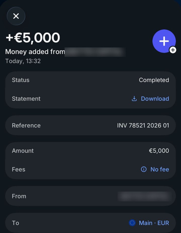Received 5,000 euro invoice settlement